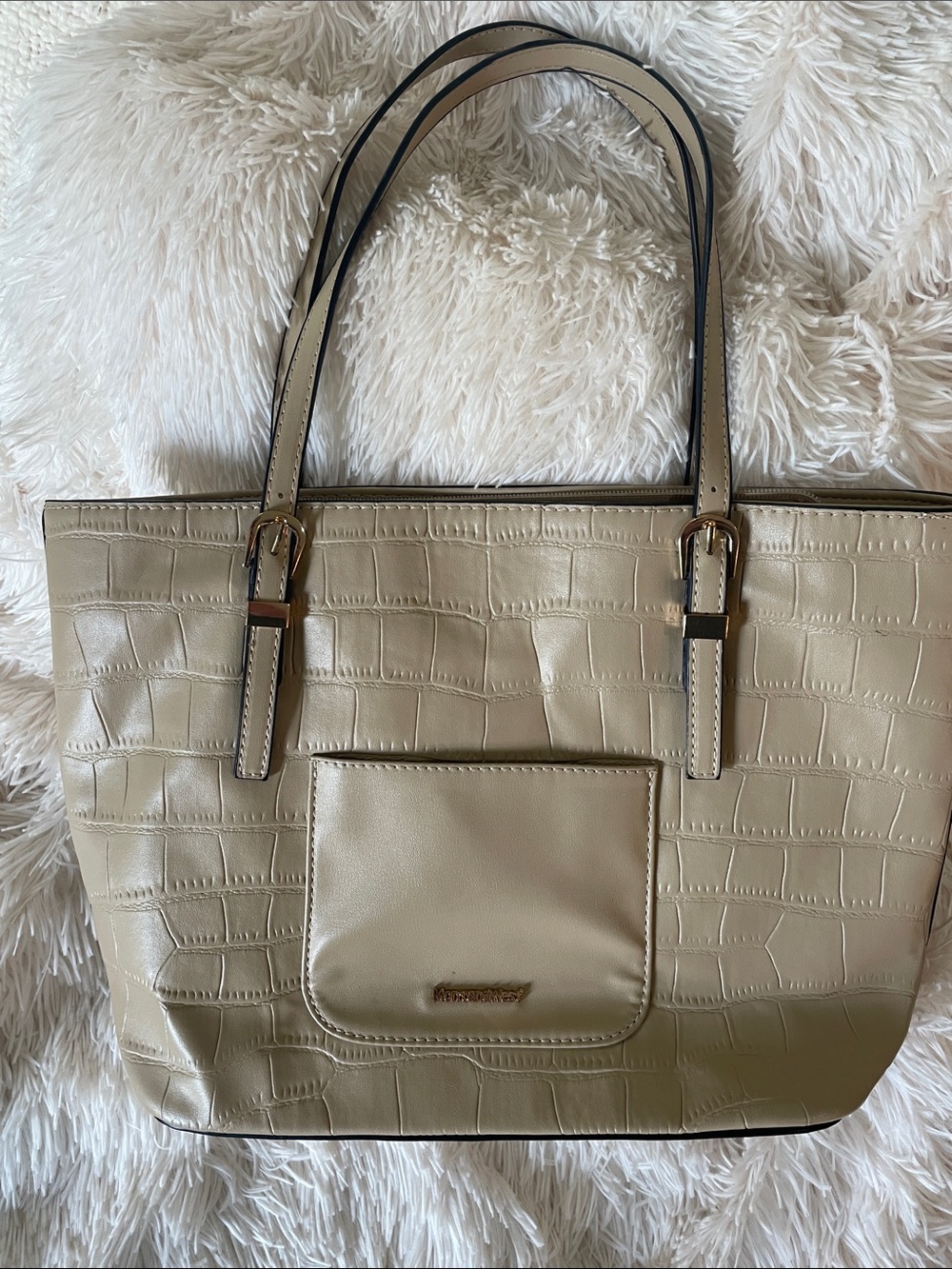 Montana West Croc-Embossed Tote Bag in Beige